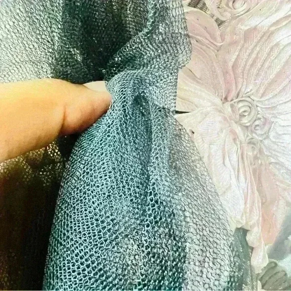 BLACK MESH LONG SLEEVE WITH PINK ROSES BLOUSE  ROUND RUFFLE NECK SIZE SMALL - Picture 5 of 7